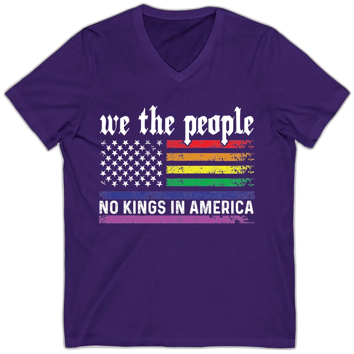 We The People No Kings Rainbow Flag V-Neck in Team Purple