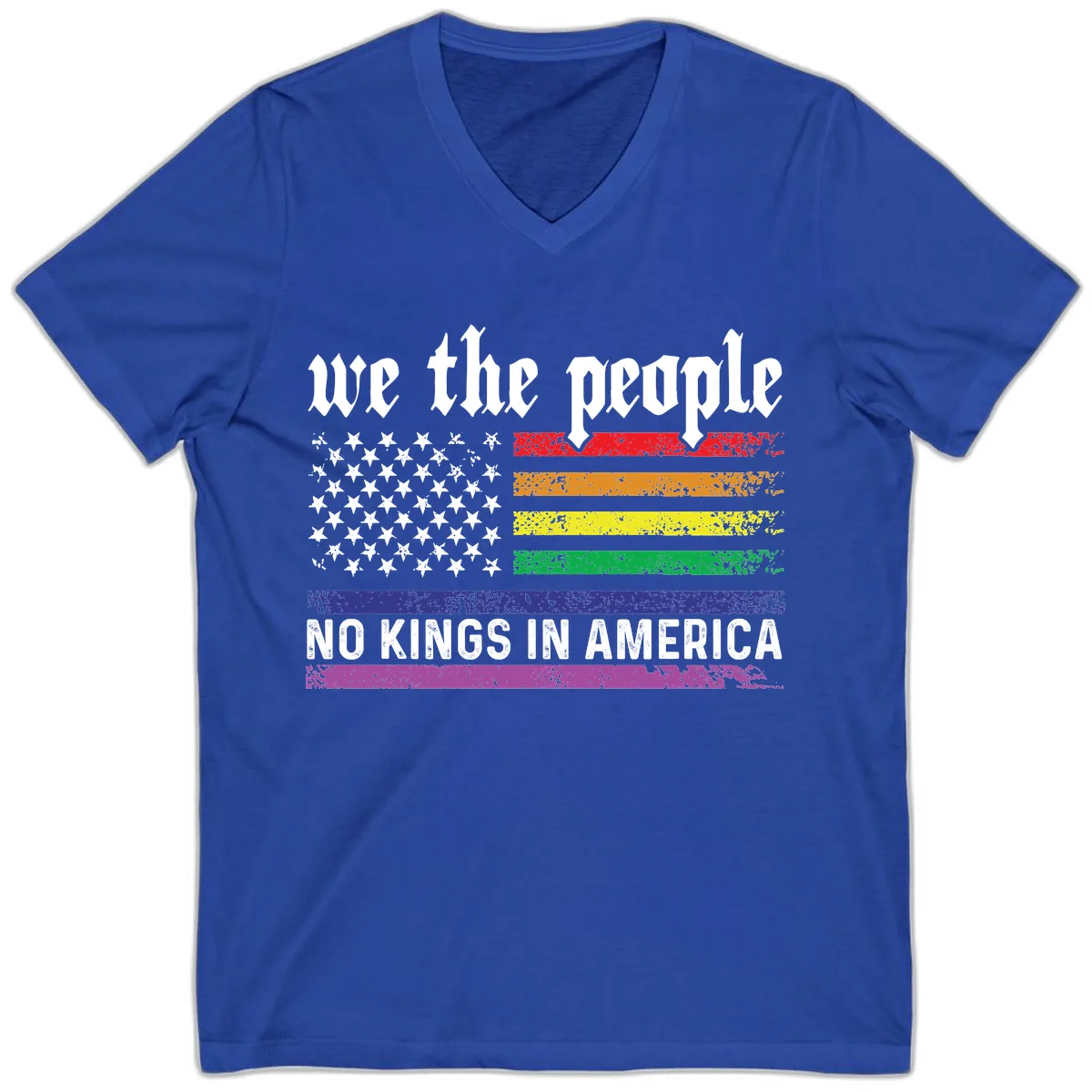 We The People No Kings Rainbow Flag V-Neck in True Royal