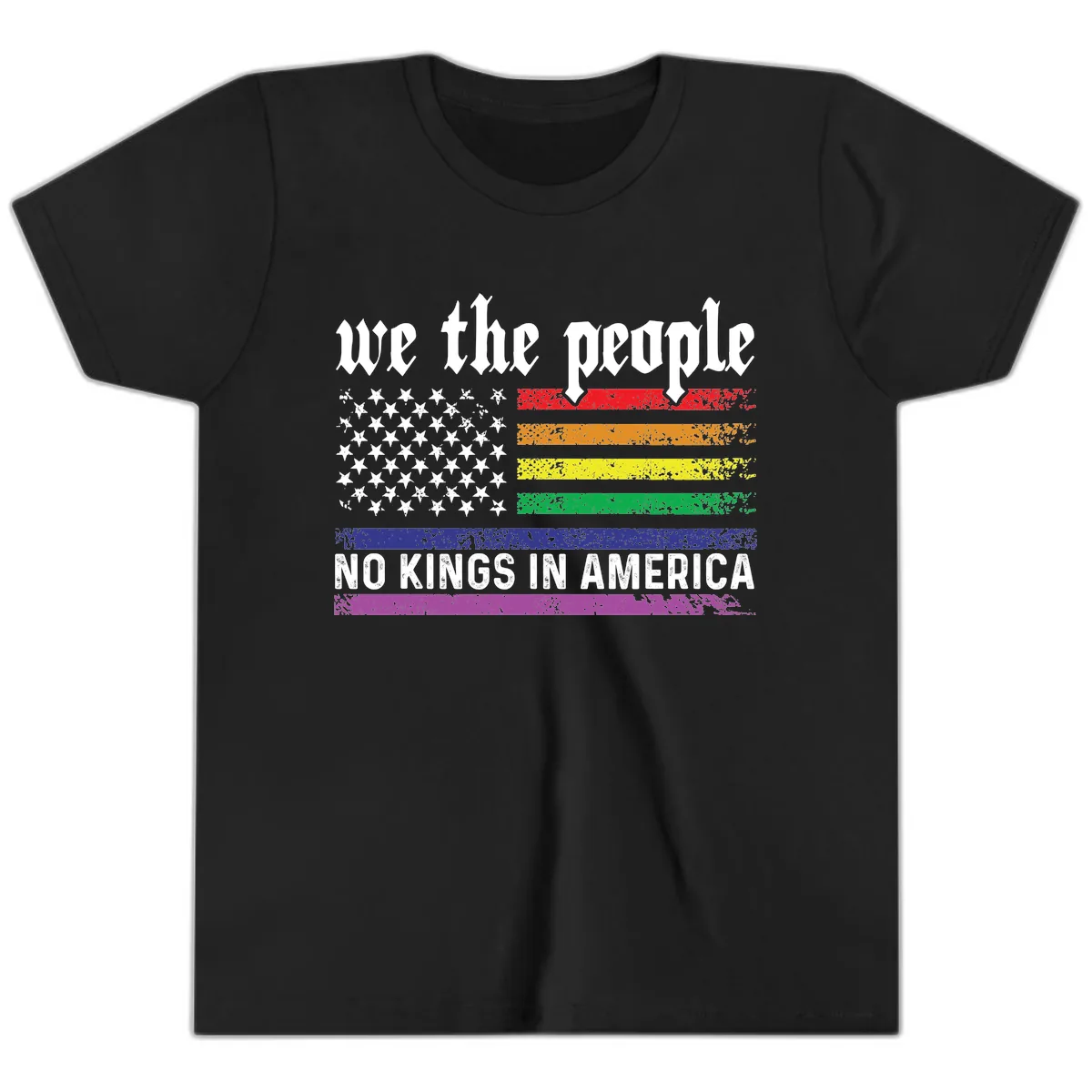 We The People No Kings Rainbow Flag Youth T-Shirt in Black
