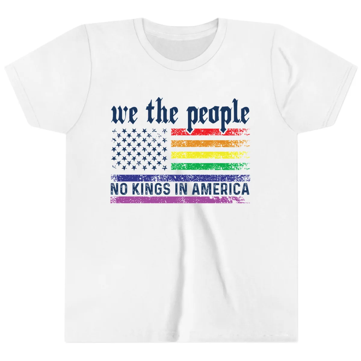 We The People No Kings Rainbow Flag Youth T-Shirt in White