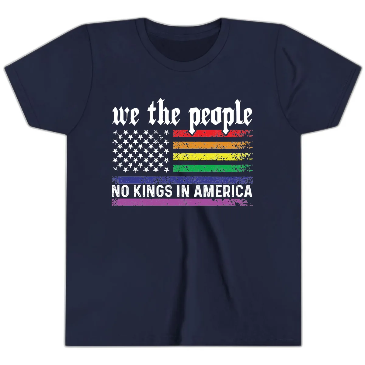 We The People No Kings Rainbow Flag Youth T-Shirt in Navy