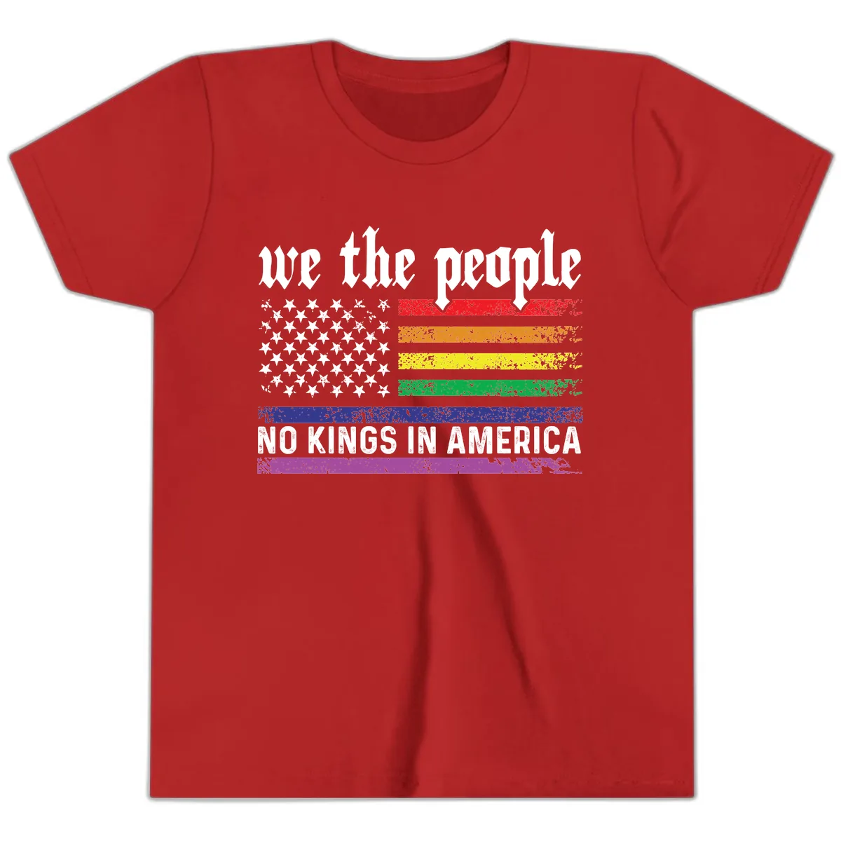 We The People No Kings Rainbow Flag Youth T-Shirt in Red