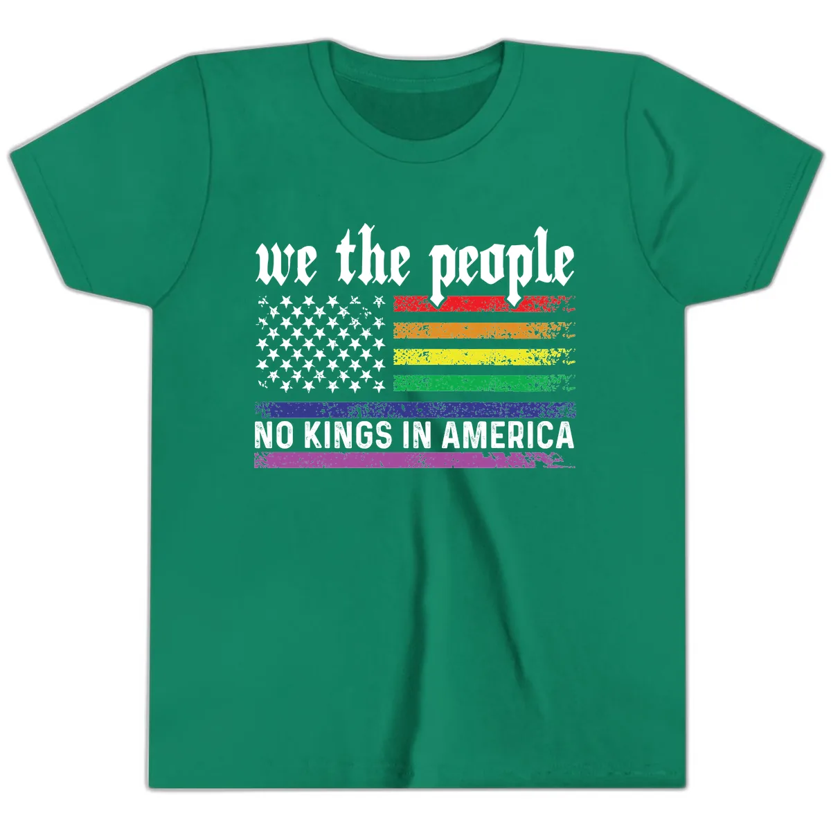 We The People No Kings Rainbow Flag Youth T-Shirt in Kelly