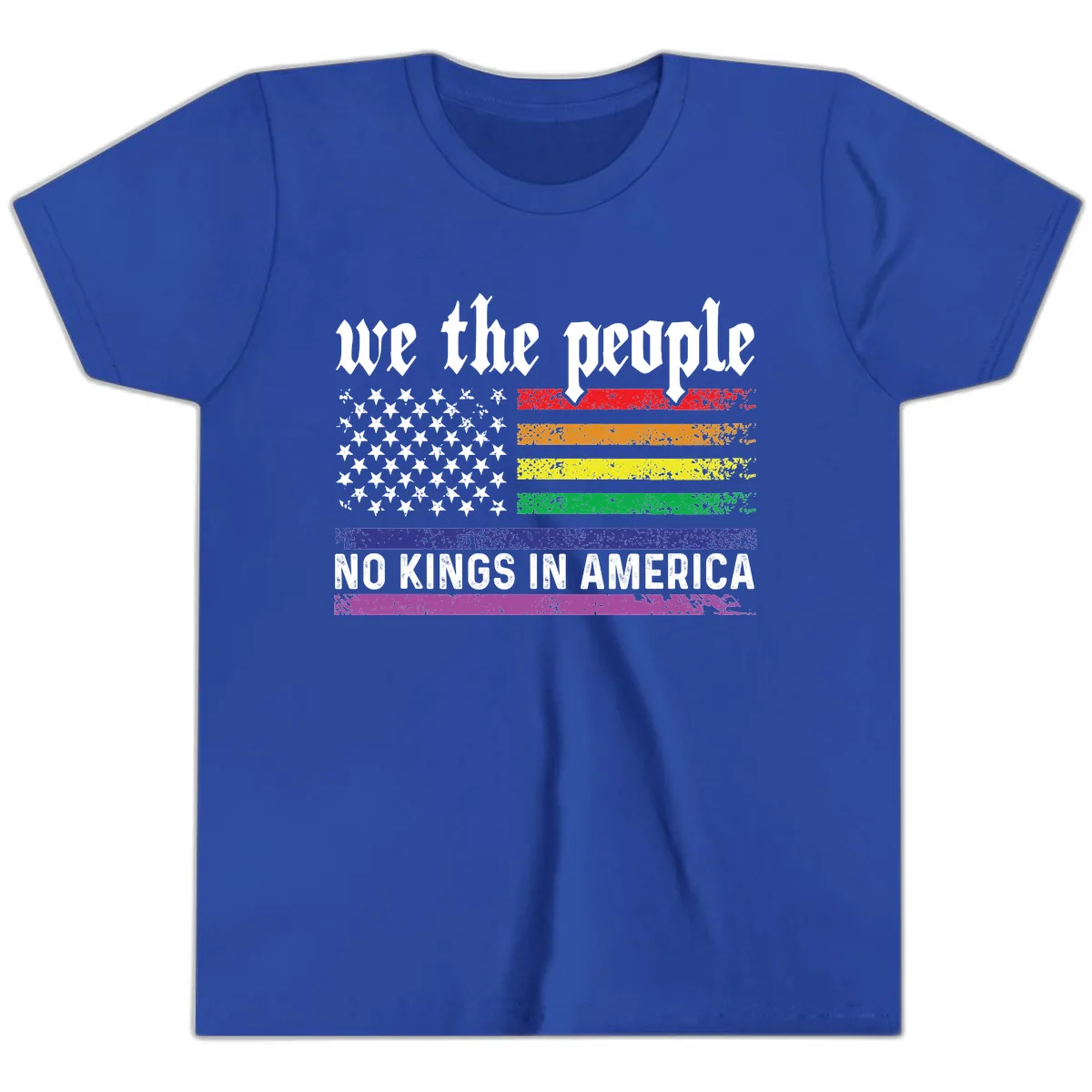 We The People No Kings Rainbow Flag Youth T-Shirt in True Royal