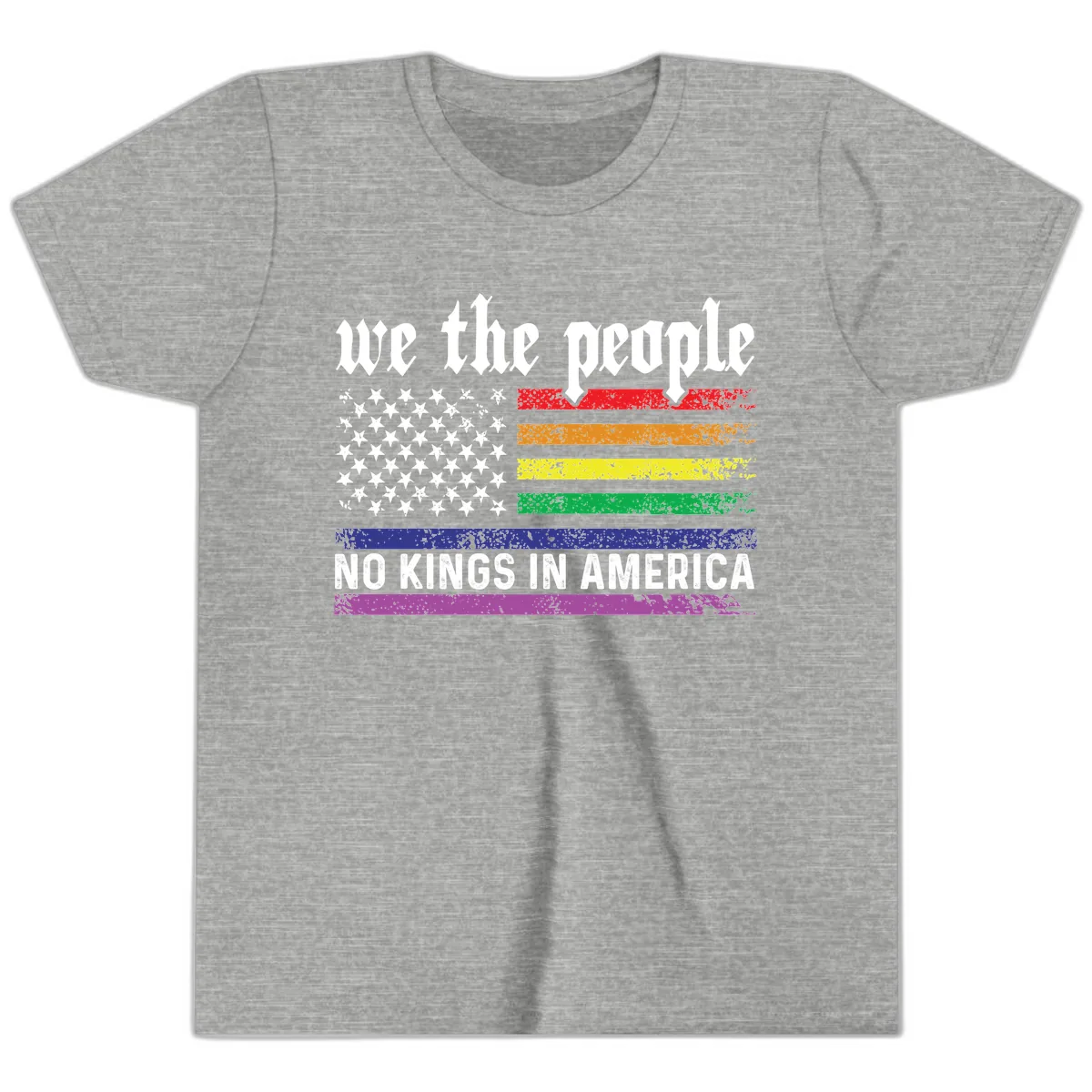 We The People No Kings Rainbow Flag Youth T-Shirt in Athletic Heather