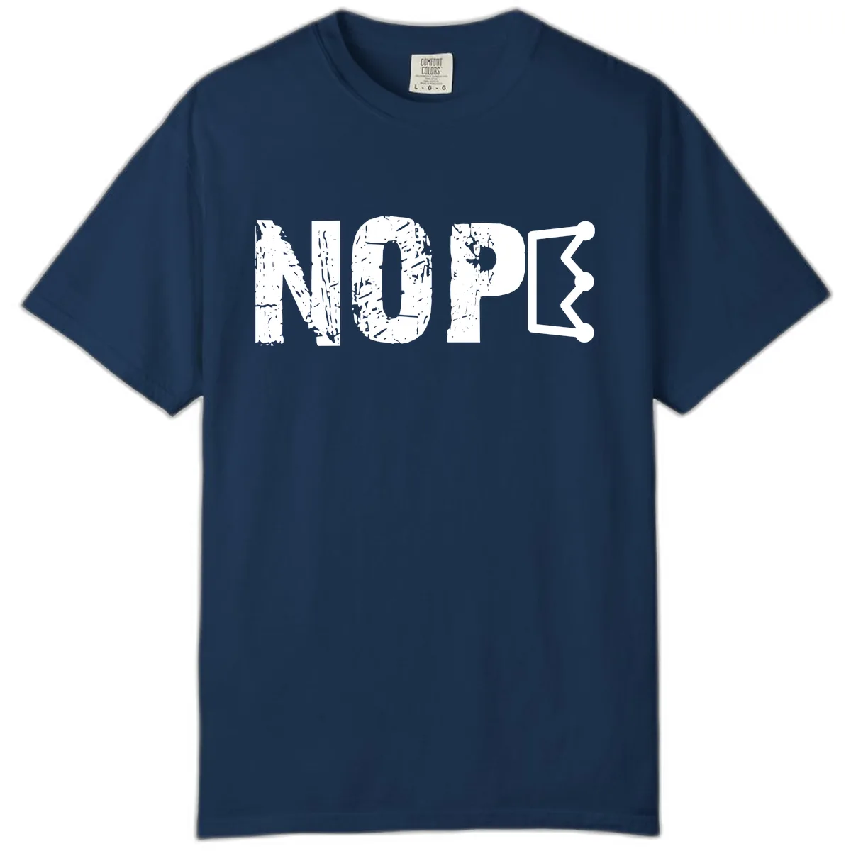 Nope Distressed Text With Crown Graphic Comfort Color in Navy