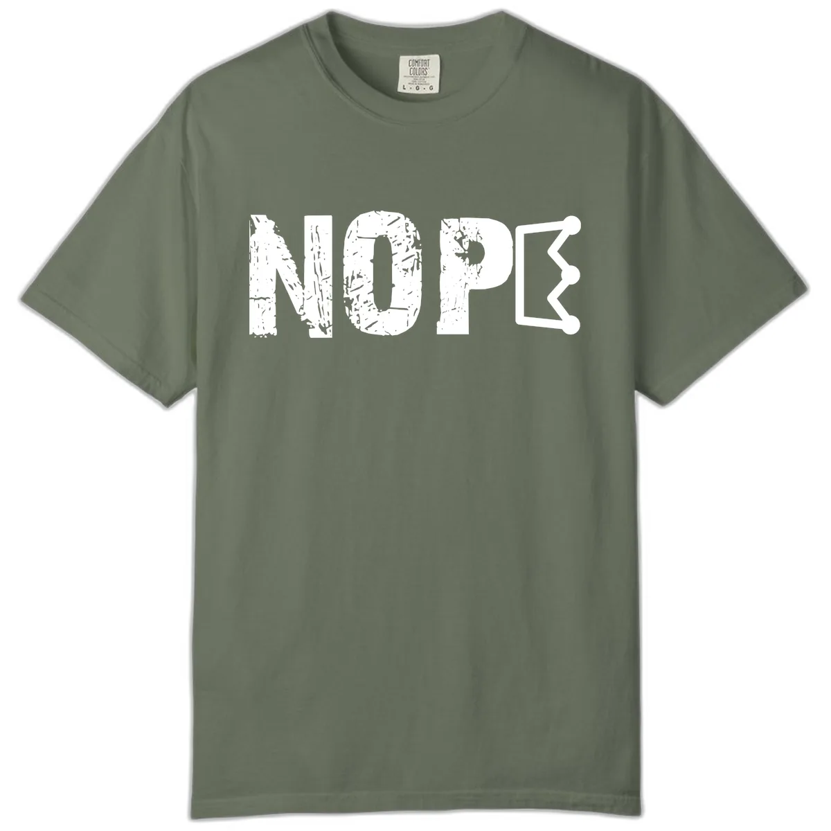 Nope Distressed Text With Crown Graphic Comfort Color in Moss