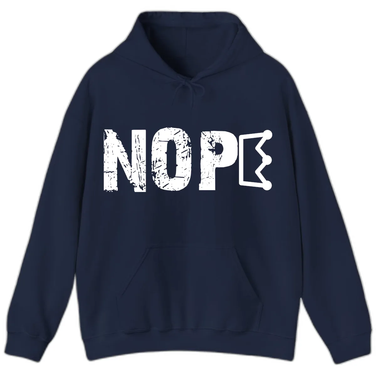 Nope Distressed Text With Crown Graphic Hoodie in Navy