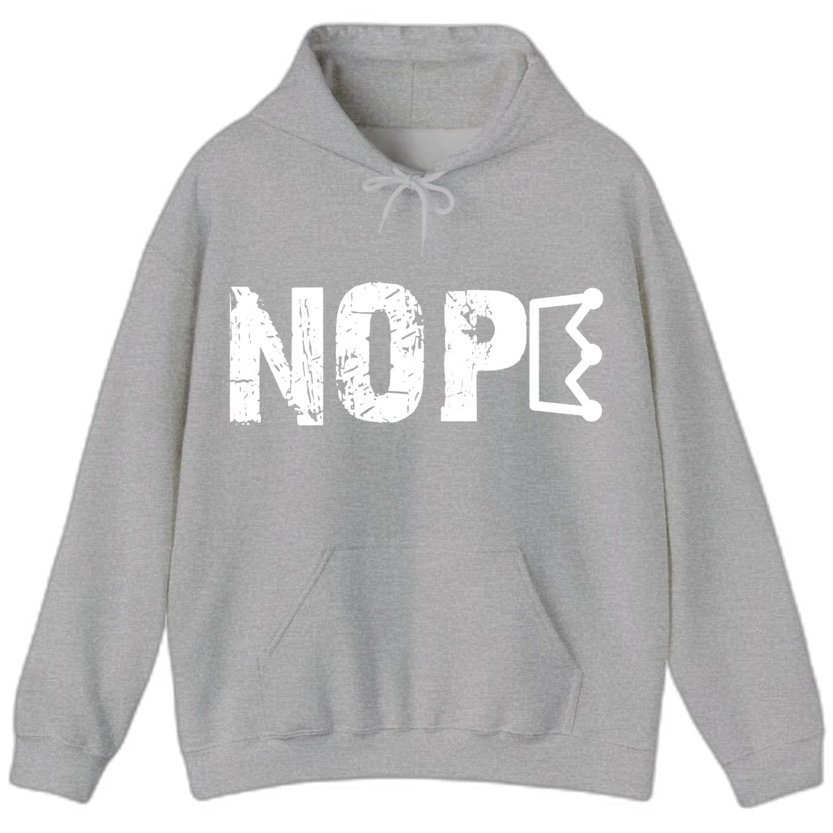 Nope Distressed Text With Crown Graphic Hoodie in Sport Grey