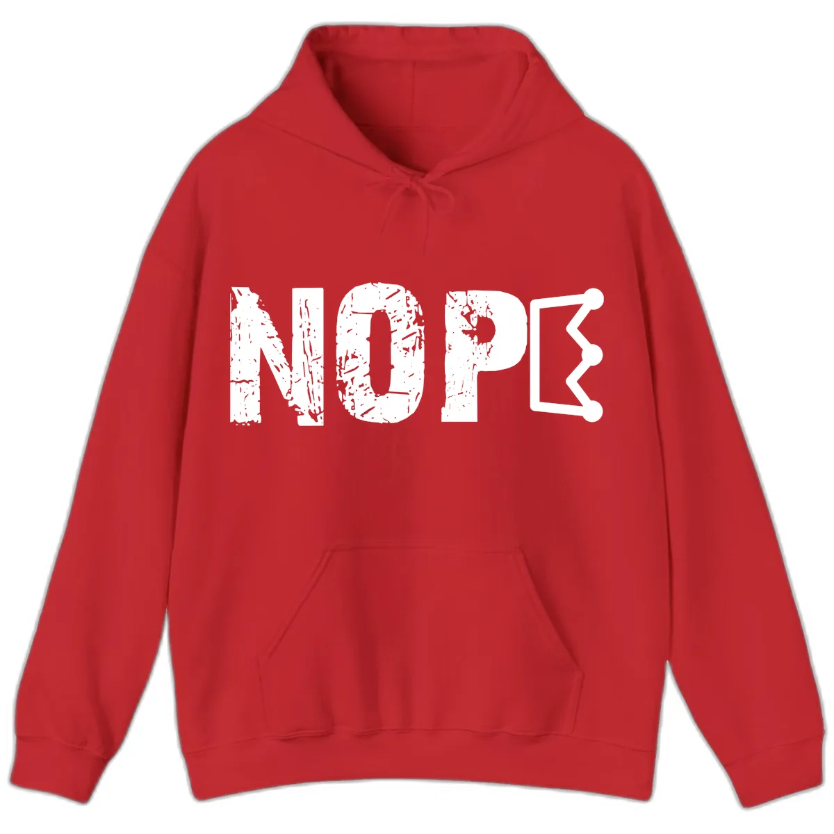 Nope Distressed Text With Crown Graphic Hoodie in Red