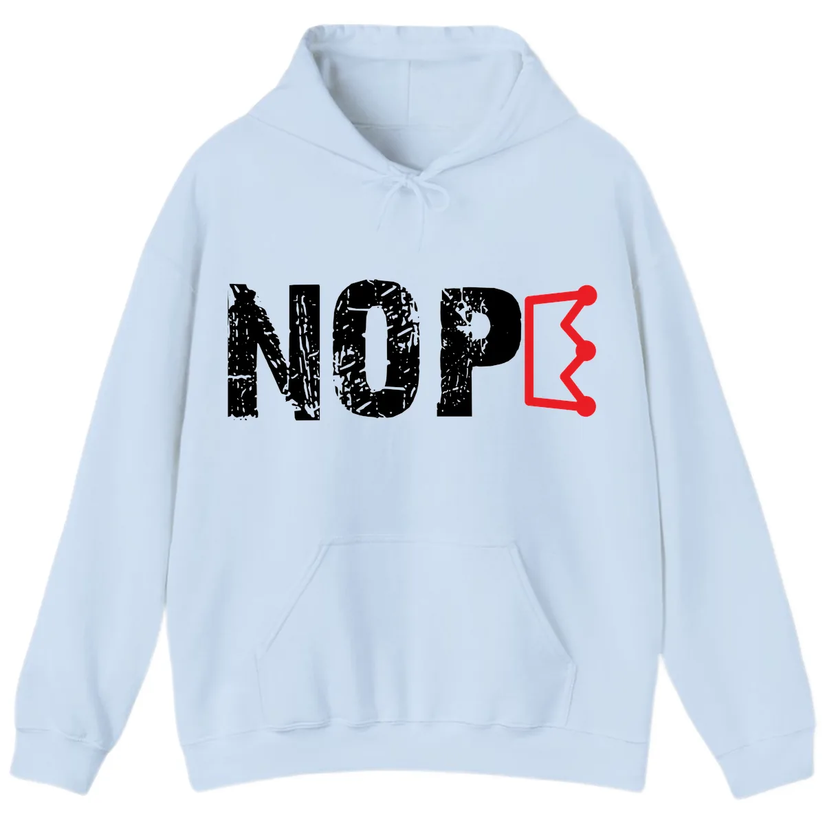 Nope Distressed Text With Crown Graphic Hoodie in Light Blue