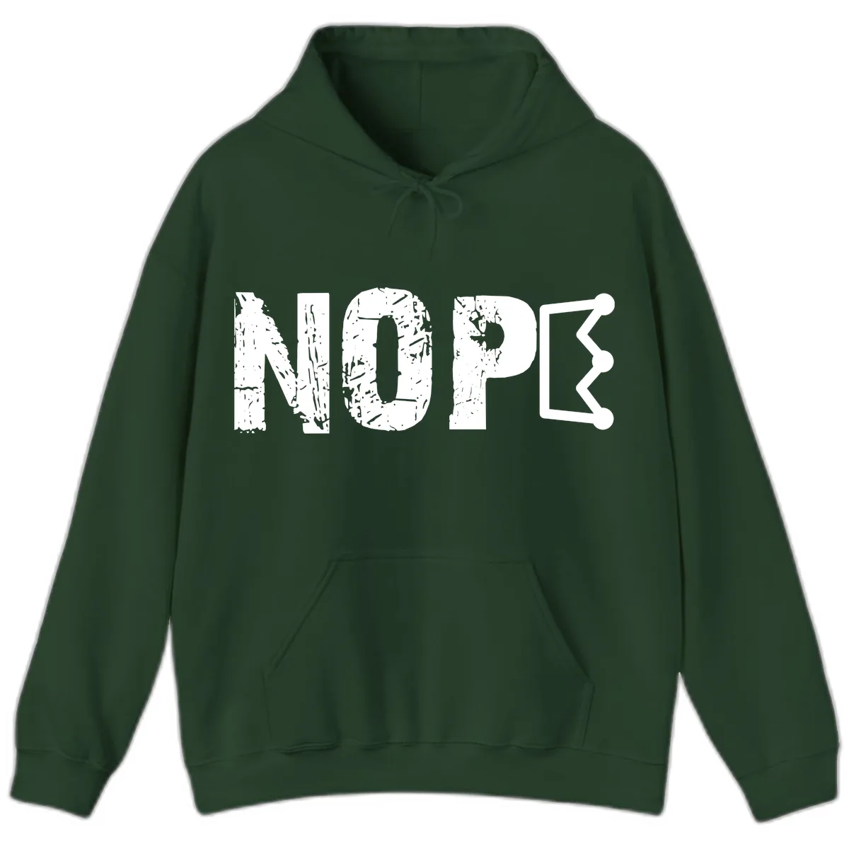 Nope Distressed Text With Crown Graphic Hoodie in Forest Green