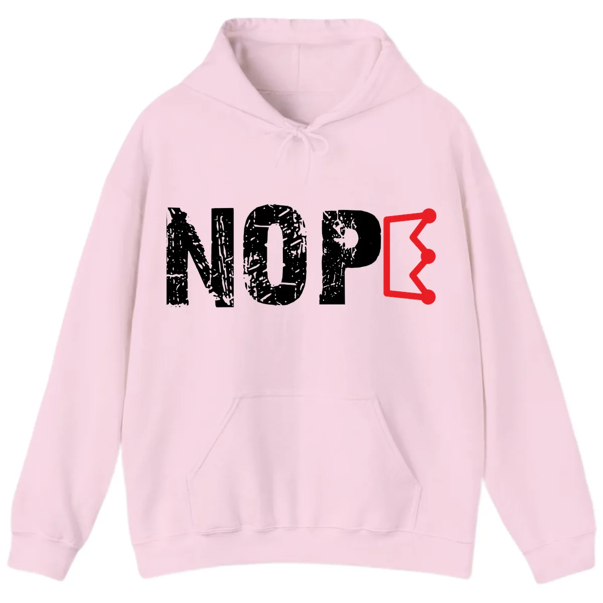 Nope Distressed Text With Crown Graphic Hoodie in Light Pink
