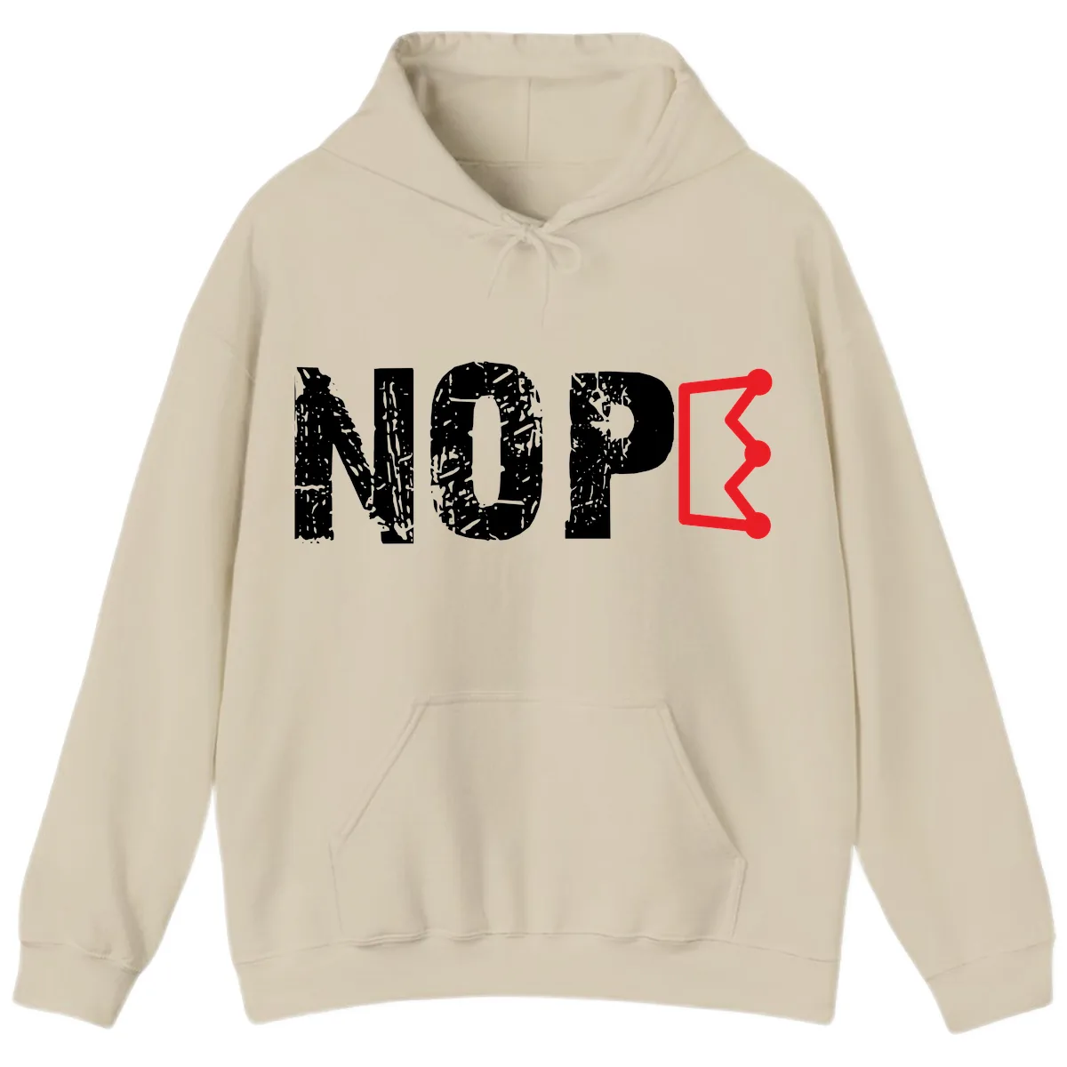 Nope Distressed Text With Crown Graphic Hoodie in Sand