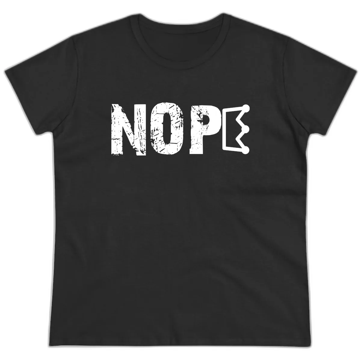 Nope Distressed Text With Crown Graphic Ladies Tee in Black