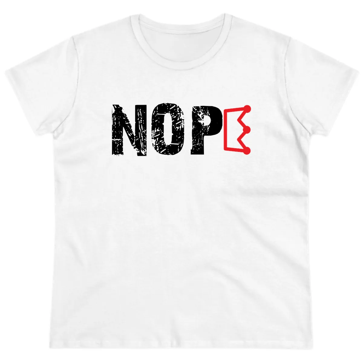 Nope Distressed Text With Crown Graphic Ladies Tee in White