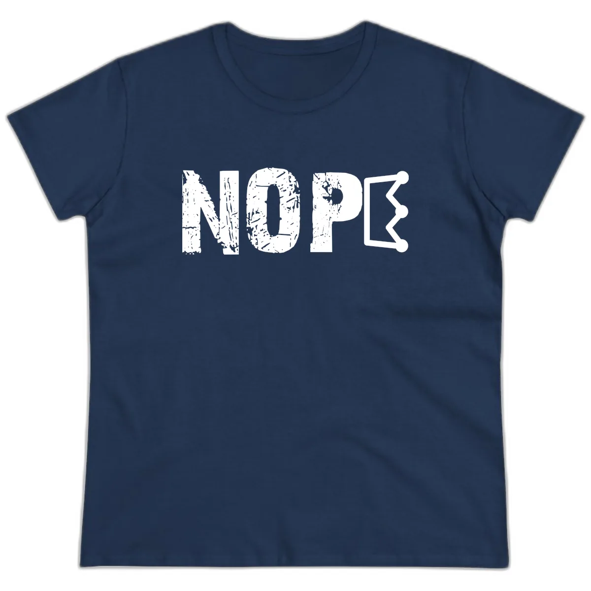 Nope Distressed Text With Crown Graphic Ladies Tee in Navy