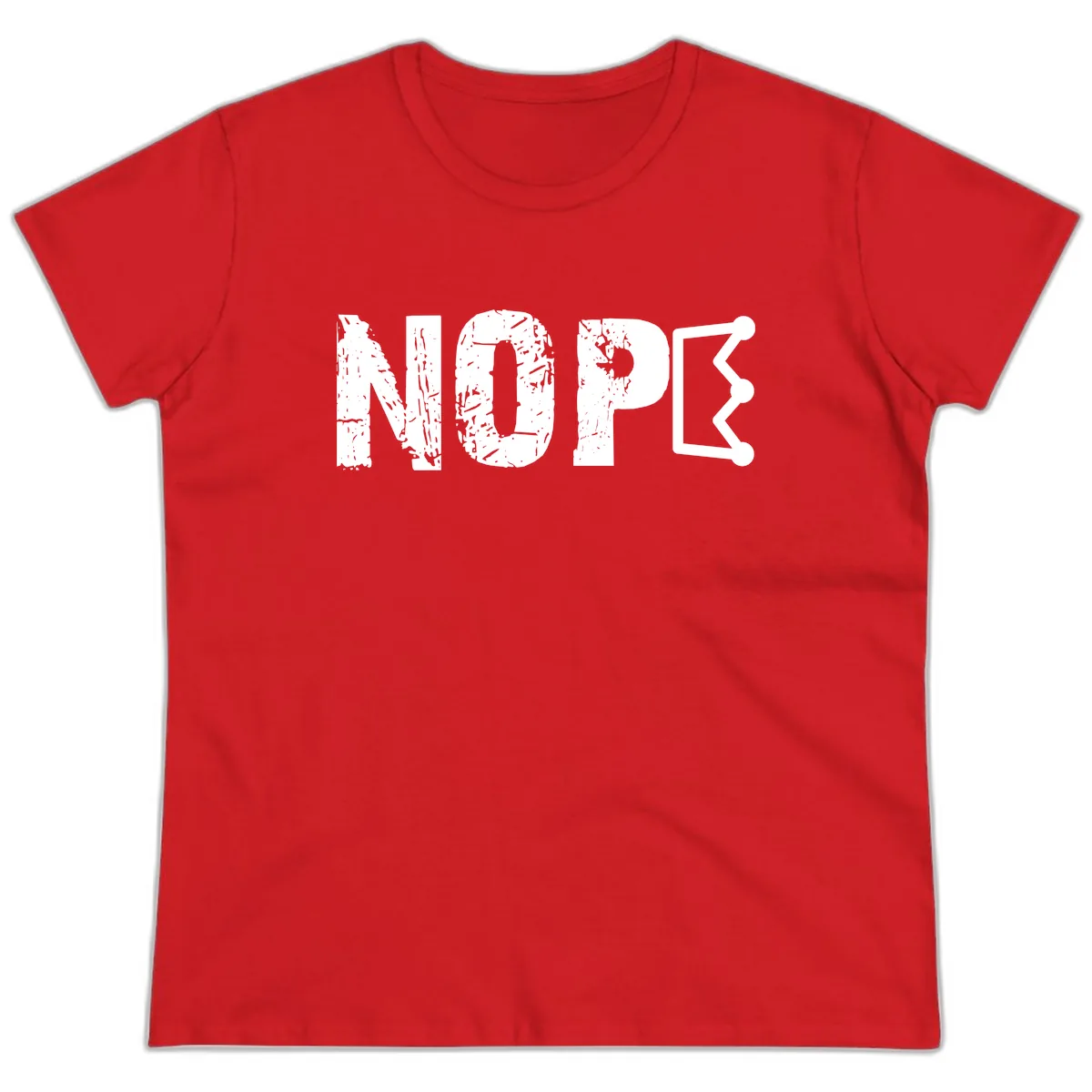 Nope Distressed Text With Crown Graphic Ladies Tee in Red