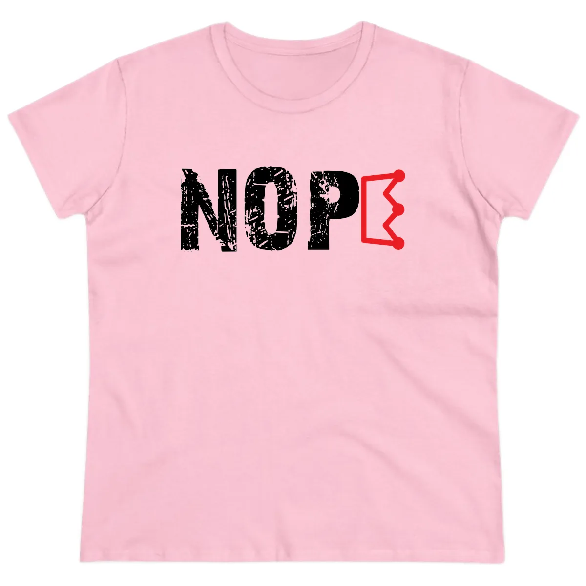 Nope Distressed Text With Crown Graphic Ladies Tee in Light Pink