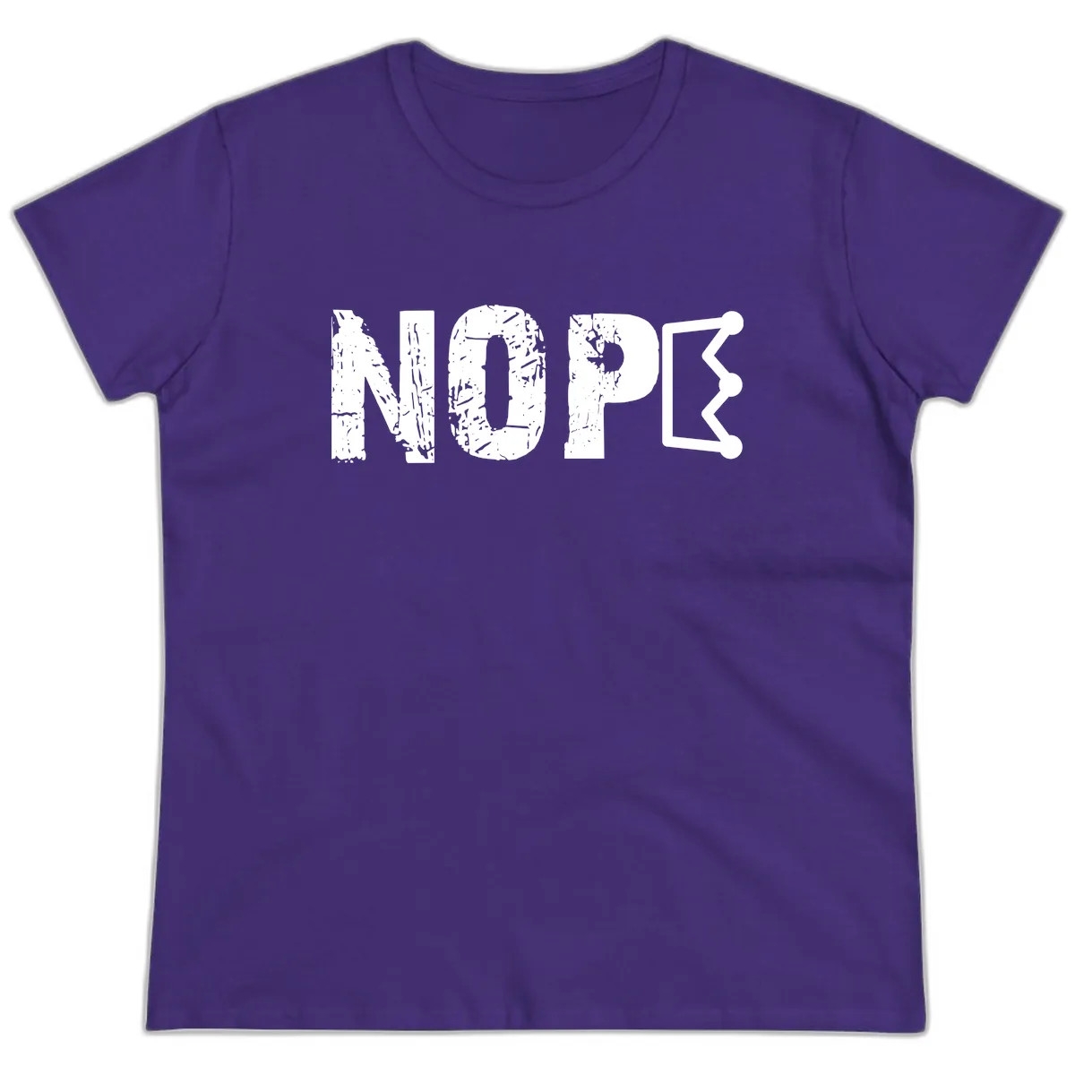 Nope Distressed Text With Crown Graphic Ladies Tee in Purple