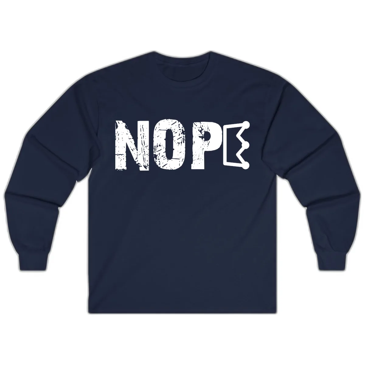 Nope Distressed Text With Crown Graphic Long Sleeve in Navy