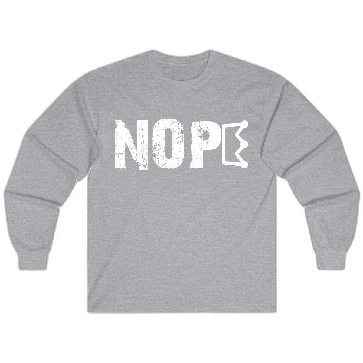 Nope Distressed Text With Crown Graphic Long Sleeve in Sport Grey