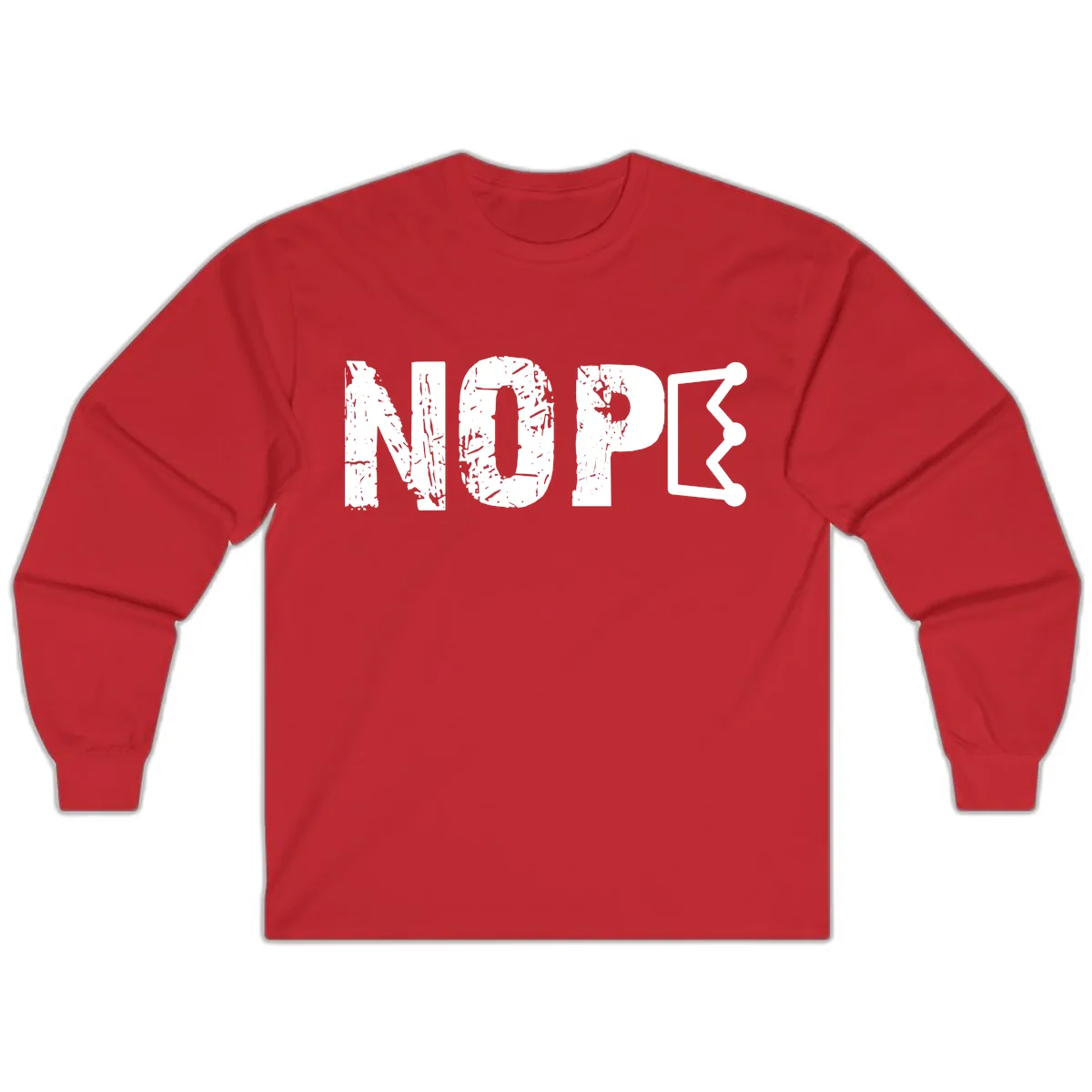 Nope Distressed Text With Crown Graphic Long Sleeve in Red