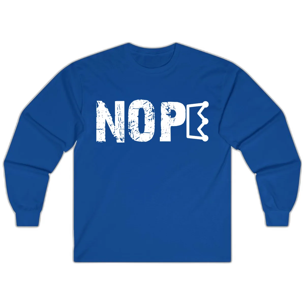 Nope Distressed Text With Crown Graphic Long Sleeve in Royal