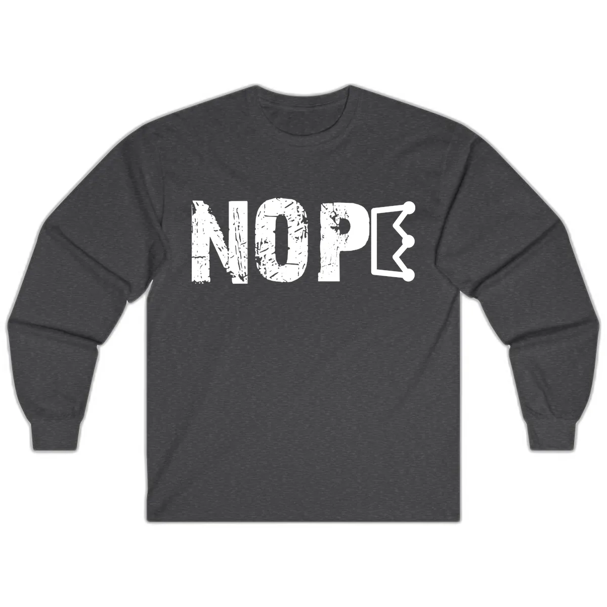Nope Distressed Text With Crown Graphic Long Sleeve in Dark Heather