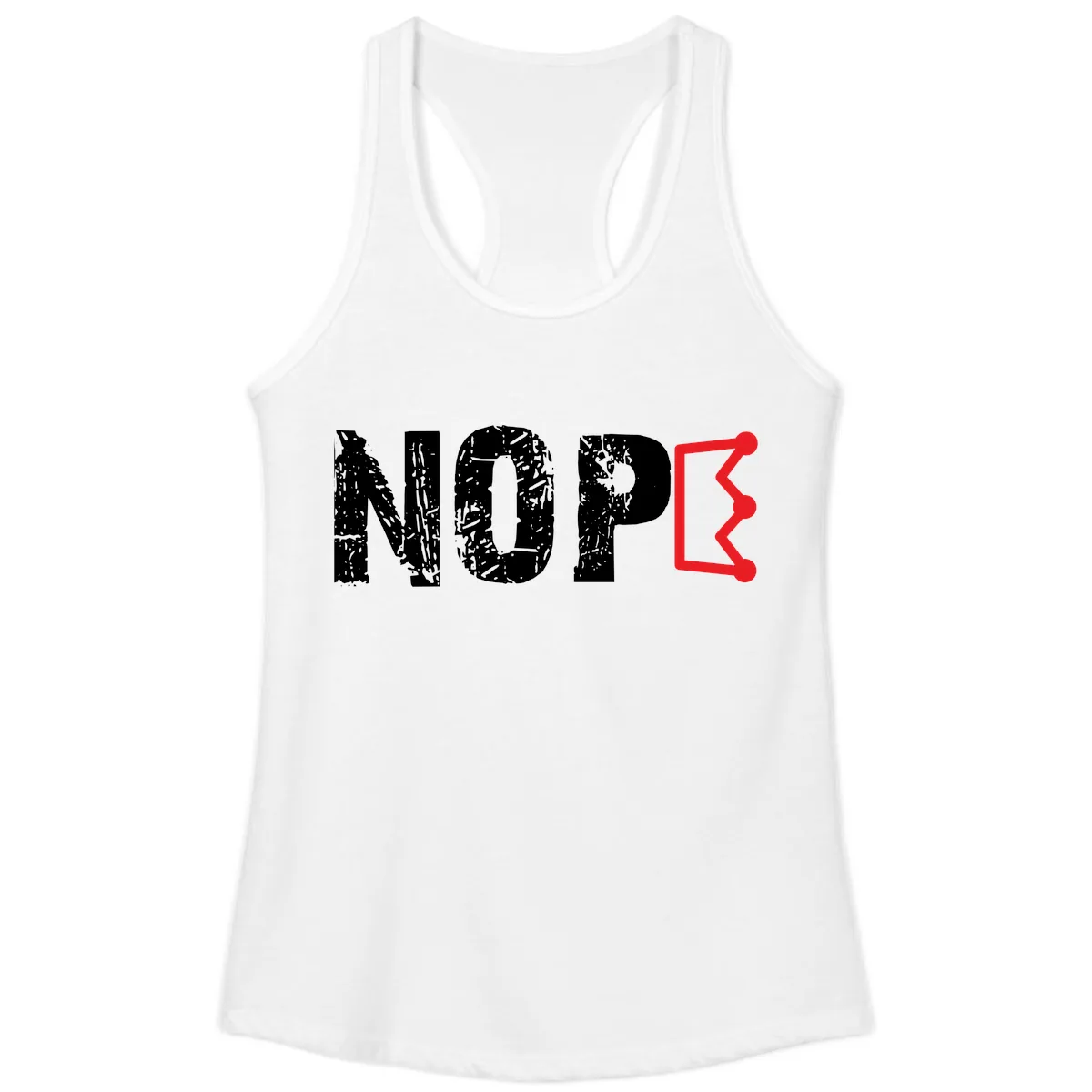 Nope Distressed Text With Crown Graphic Ladies Tank in White