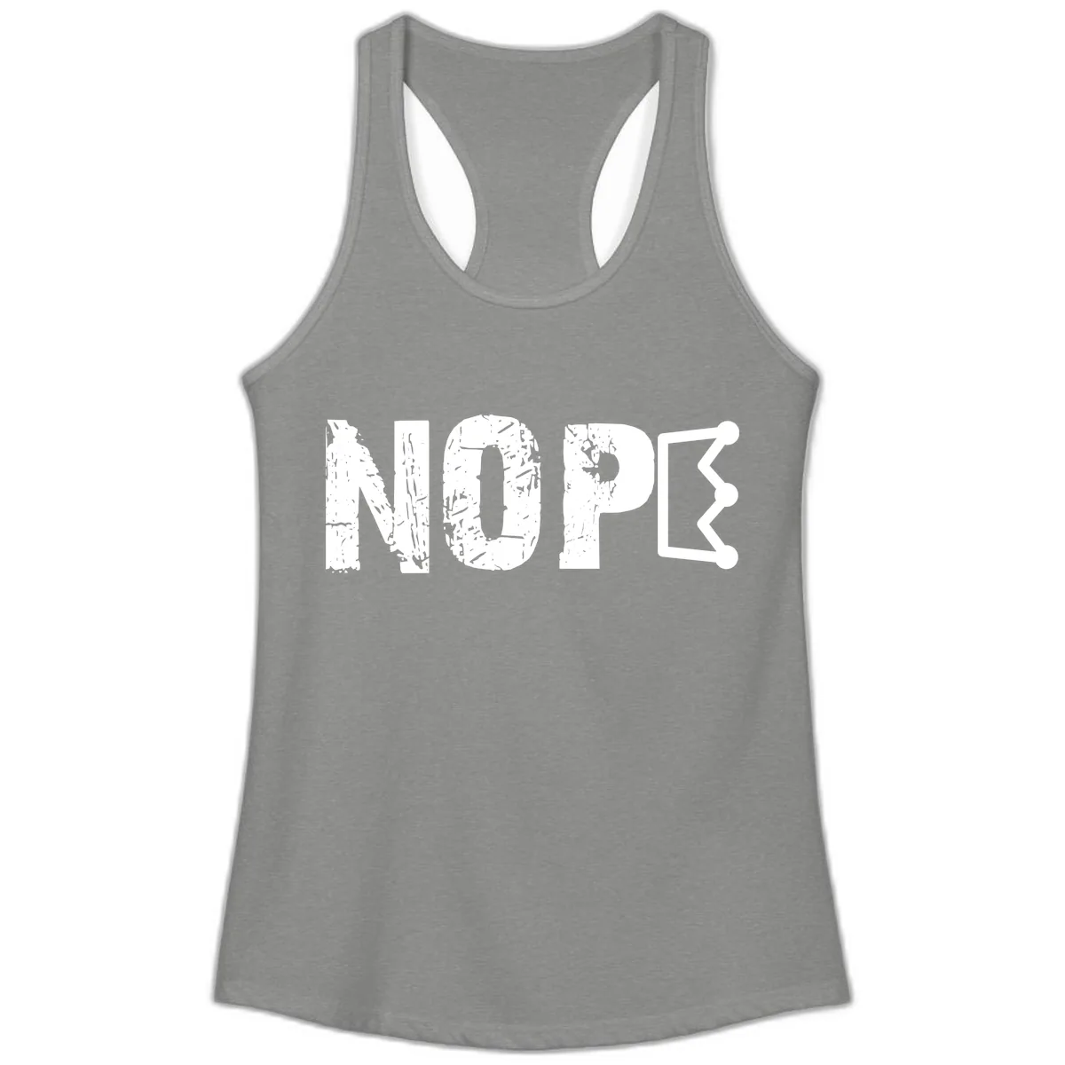 Nope Distressed Text With Crown Graphic Ladies Tank in Heather Grey