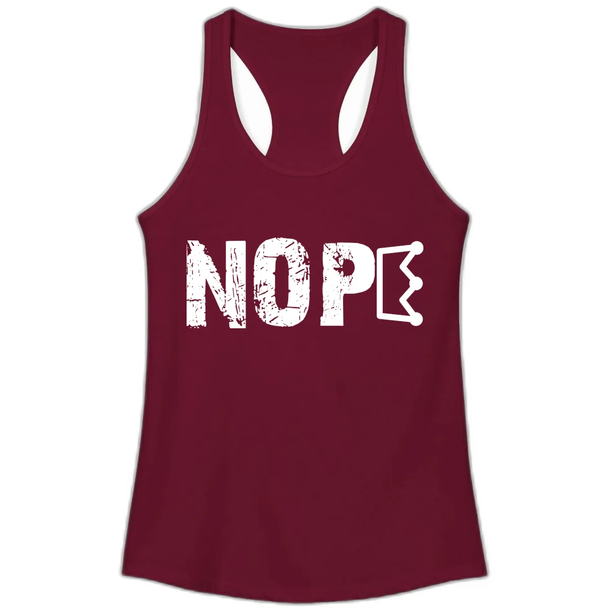 Nope Distressed Text With Crown Graphic Ladies Tank in Solid Cardinal Red