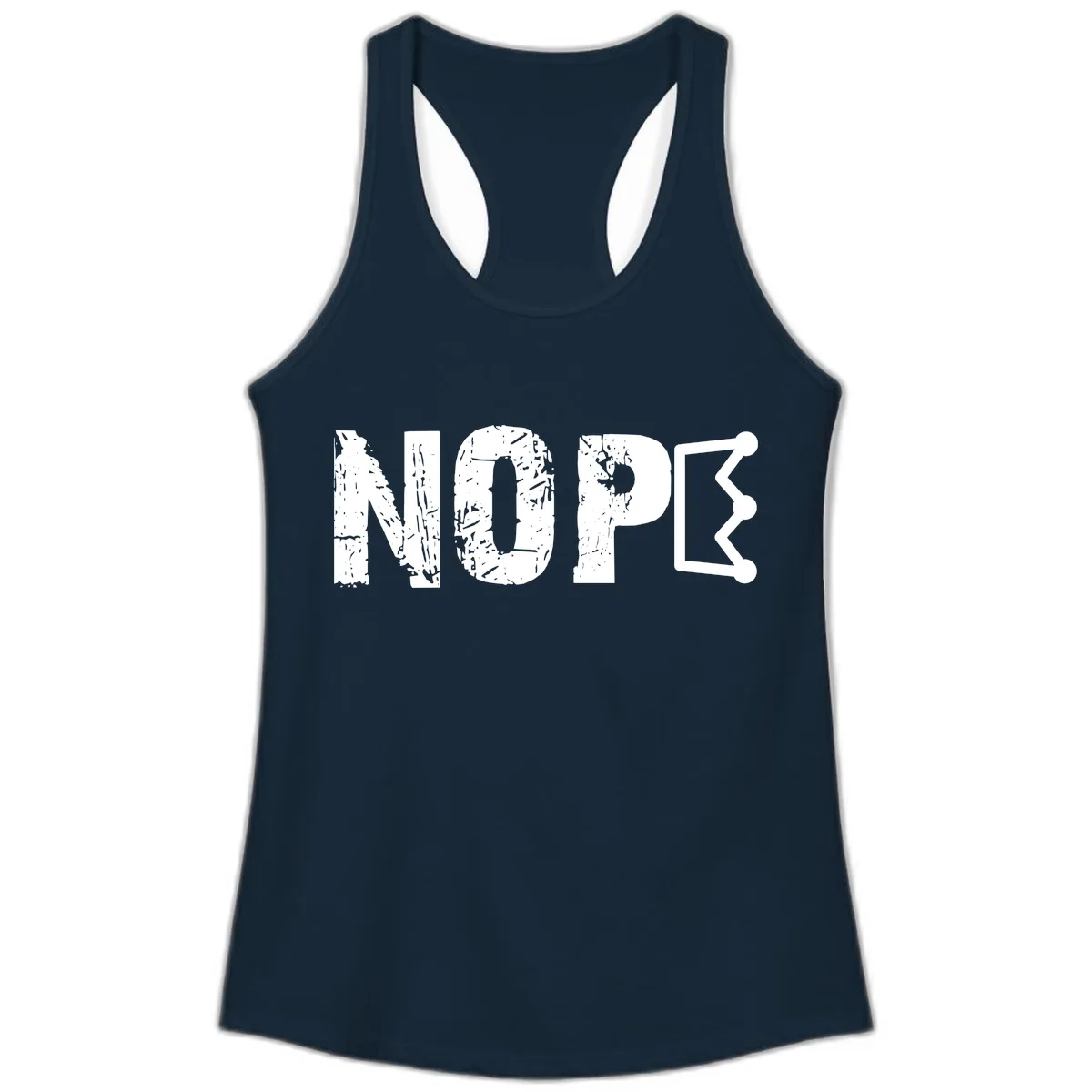 Nope Distressed Text With Crown Graphic Ladies Tank in Solid Midnight Navy