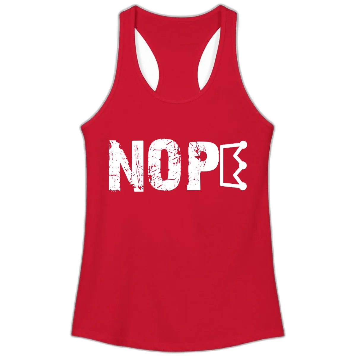 Nope Distressed Text With Crown Graphic Ladies Tank in Solid Red
