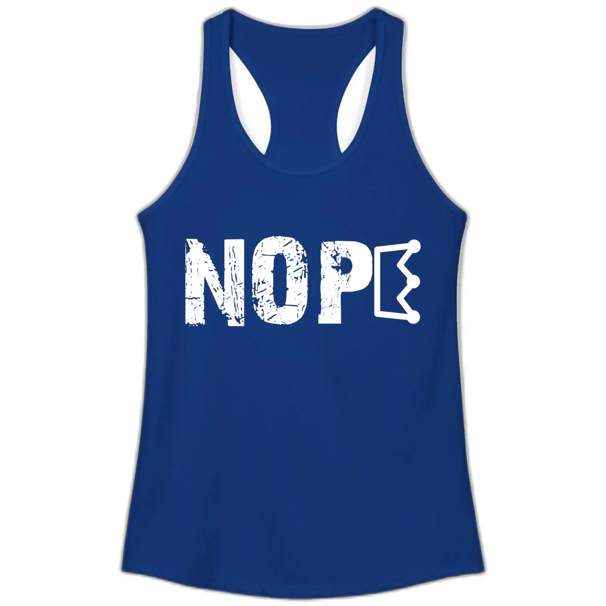 Nope Distressed Text With Crown Graphic Ladies Tank in Solid Royal