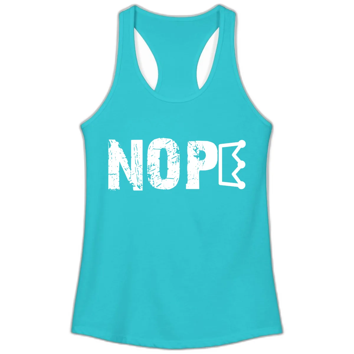 Nope Distressed Text With Crown Graphic Ladies Tank in Solid Tahiti Blue