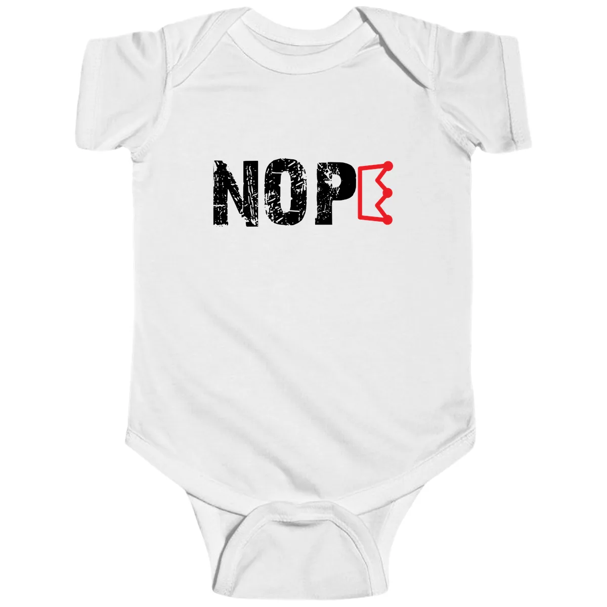 Nope Distressed Text With Crown Graphic Baby Onesie in White