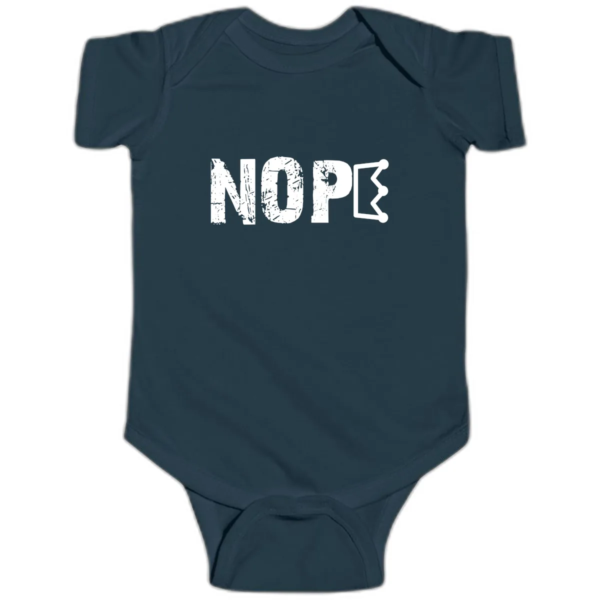 Nope Distressed Text With Crown Graphic Baby Onesie in Navy
