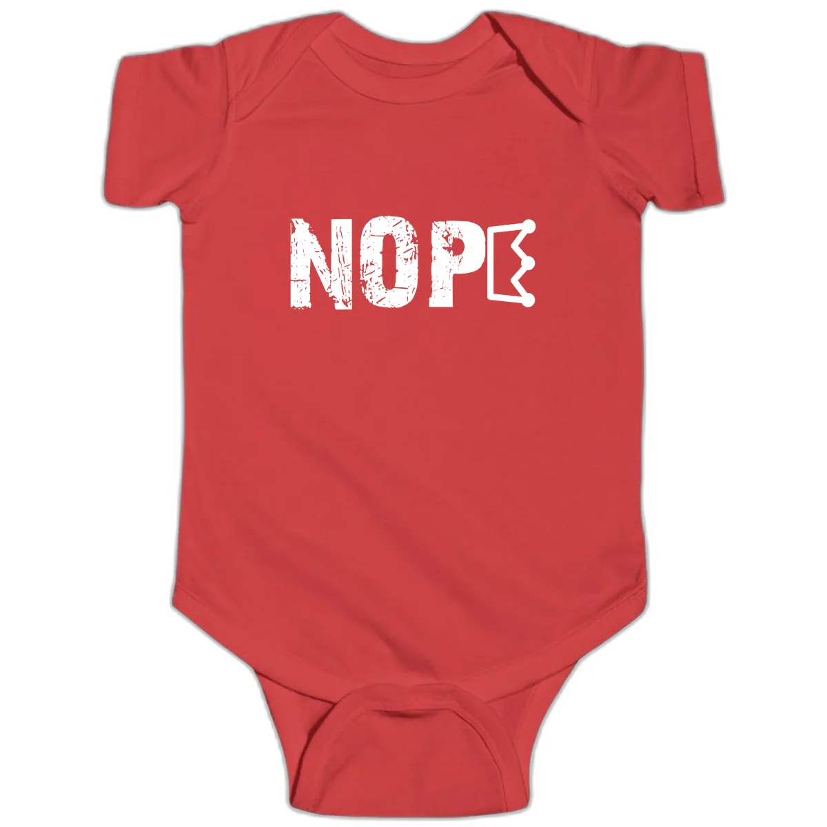 Nope Distressed Text With Crown Graphic Baby Onesie in Red