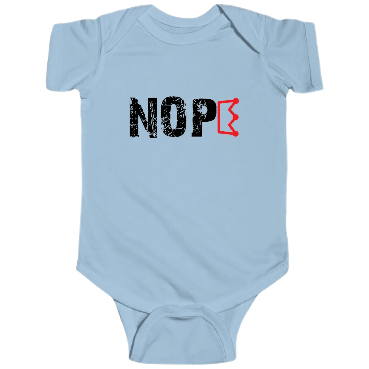 Nope Distressed Text With Crown Graphic Baby Onesie in Light Blue