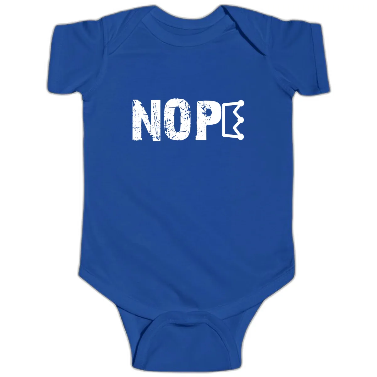Nope Distressed Text With Crown Graphic Baby Onesie in Royal