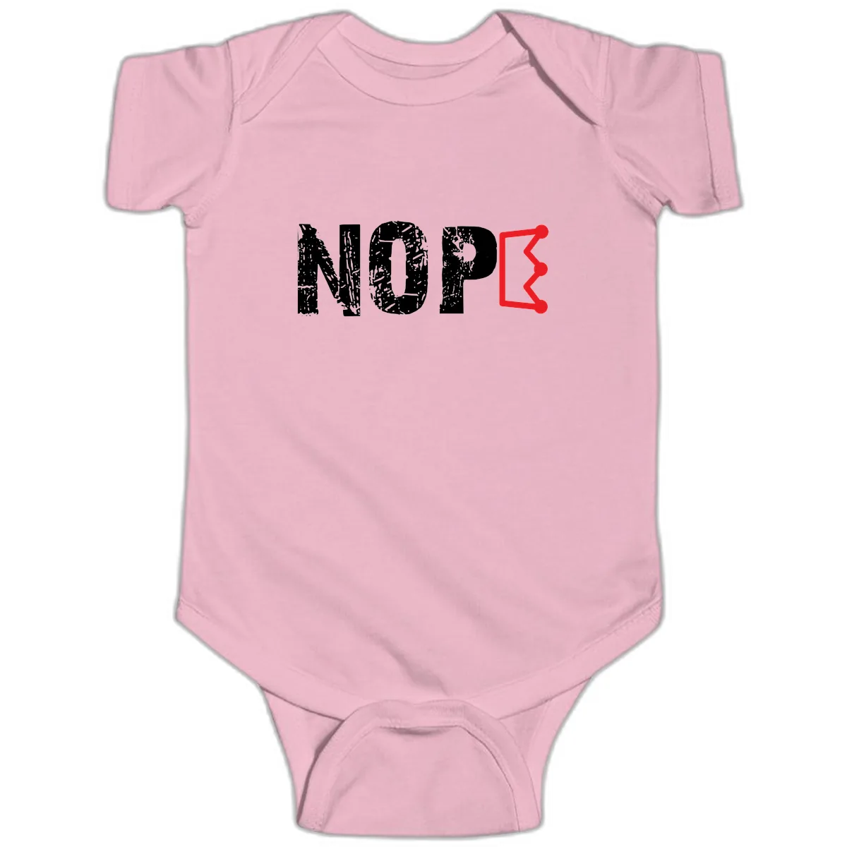 Nope Distressed Text With Crown Graphic Baby Onesie in Pink