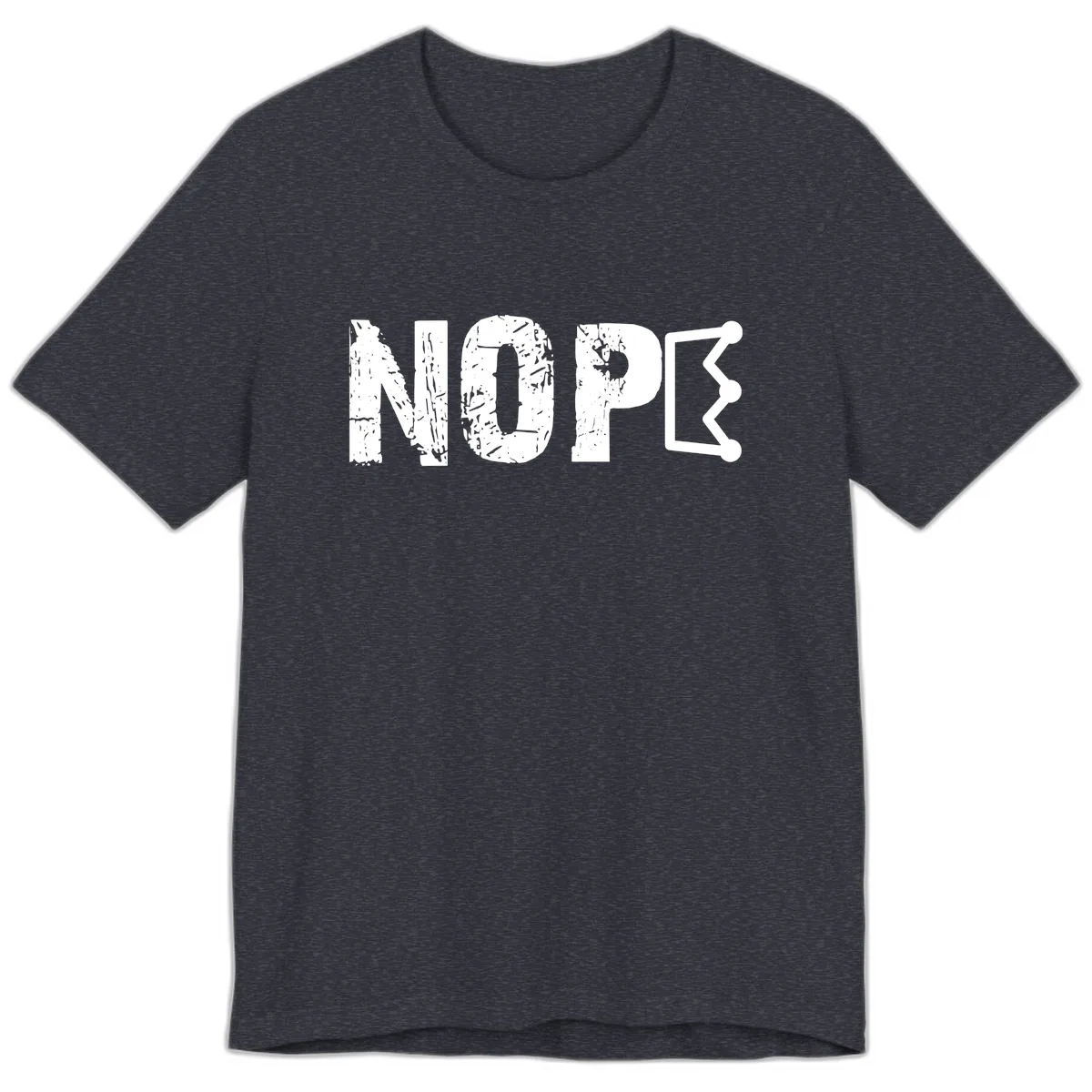 Nope Distressed Text With Crown Graphic Premium T-Shirt in Heather Navy