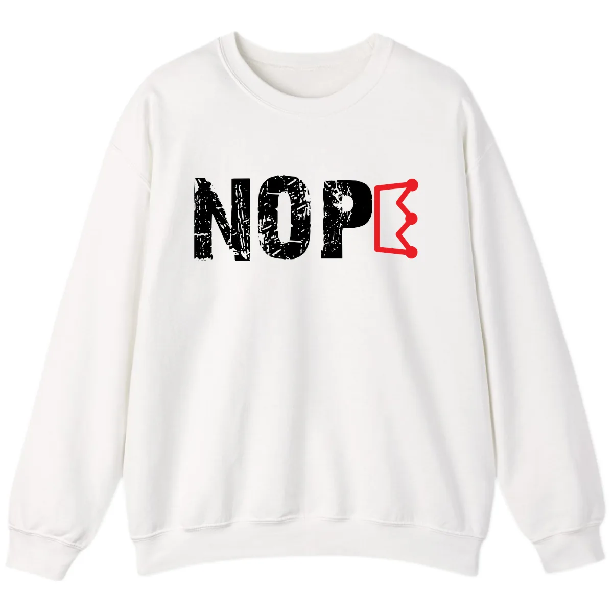 Nope Distressed Text With Crown Graphic Sweatshirt in White