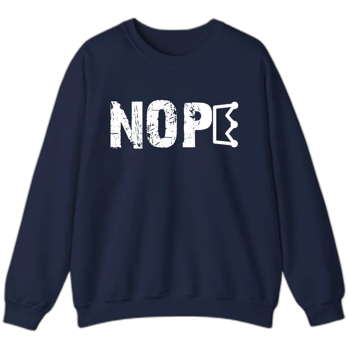 Nope Distressed Text With Crown Graphic Sweatshirt in Navy