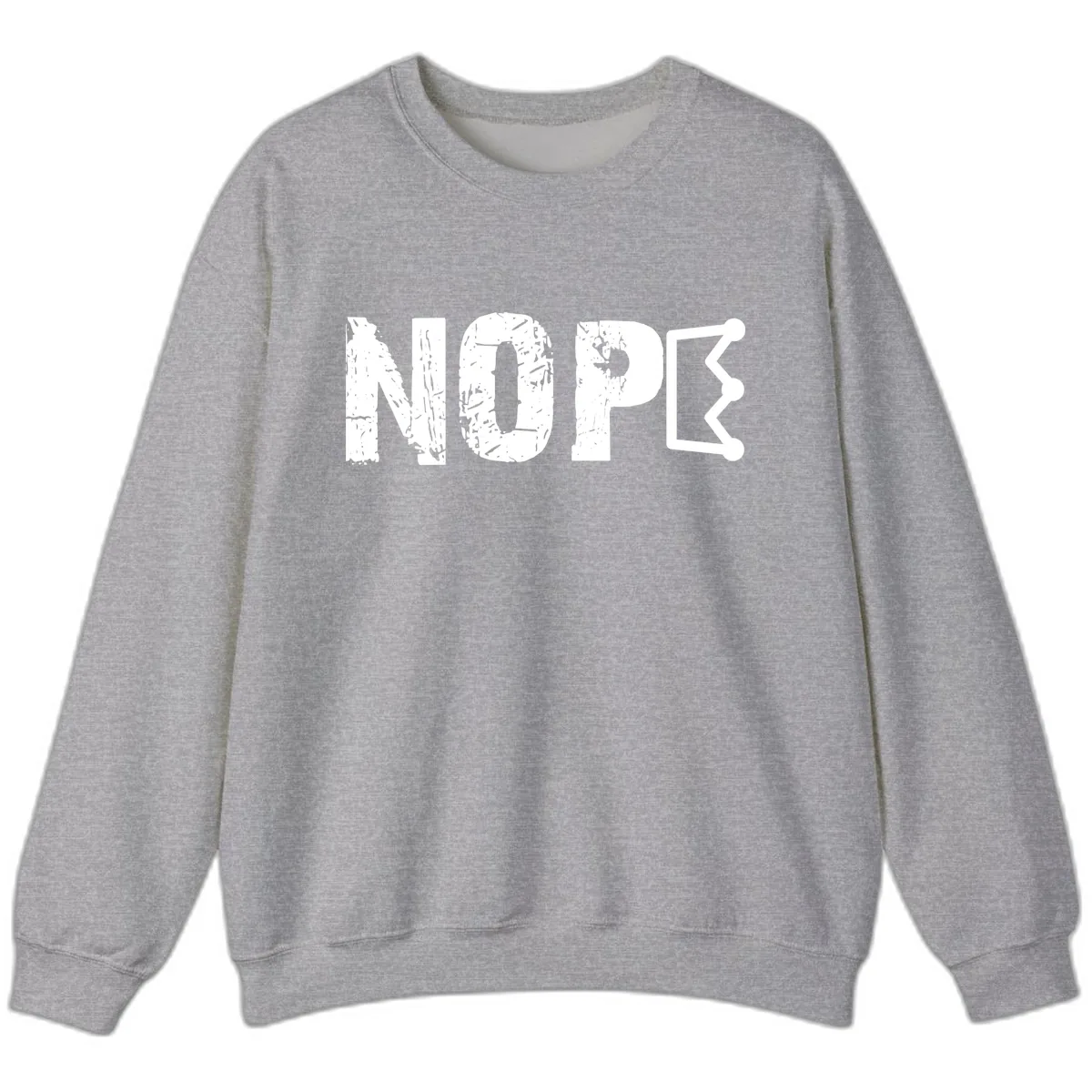 Nope Distressed Text With Crown Graphic Sweatshirt in Sport Grey