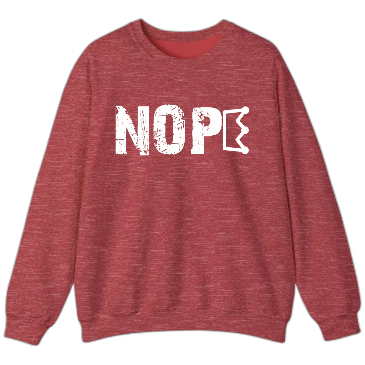 Nope Distressed Text With Crown Graphic Sweatshirt in Heather Scarlet Red
