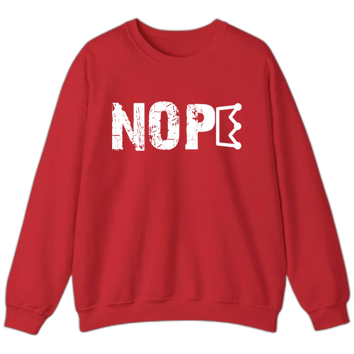 Nope Distressed Text With Crown Graphic Sweatshirt in Red