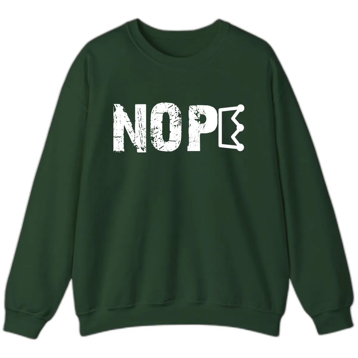 Nope Distressed Text With Crown Graphic Sweatshirt in Forest Green