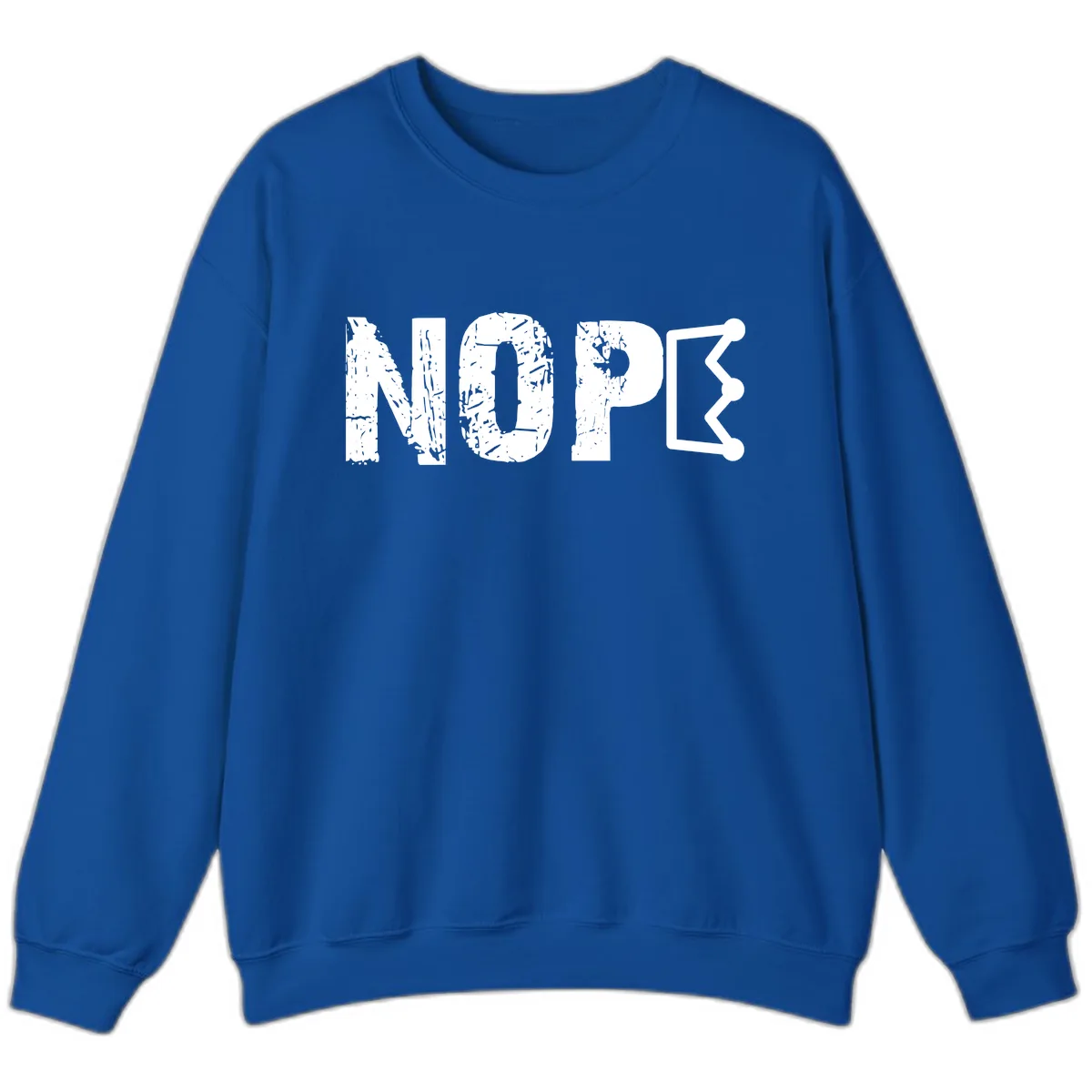 Nope Distressed Text With Crown Graphic Sweatshirt in Royal